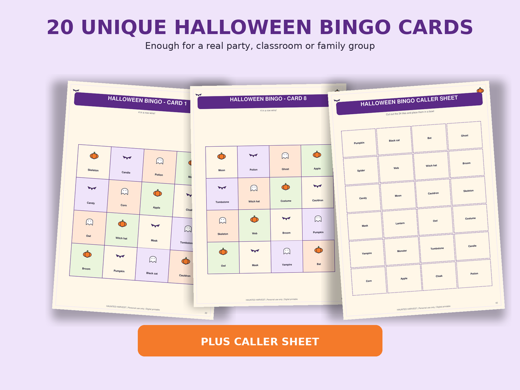 Haunted Harvest Halloween Party Games Bundle – 20+ Printable Kids & Family Games, Halloween Bingo, Trivia & Puzzles