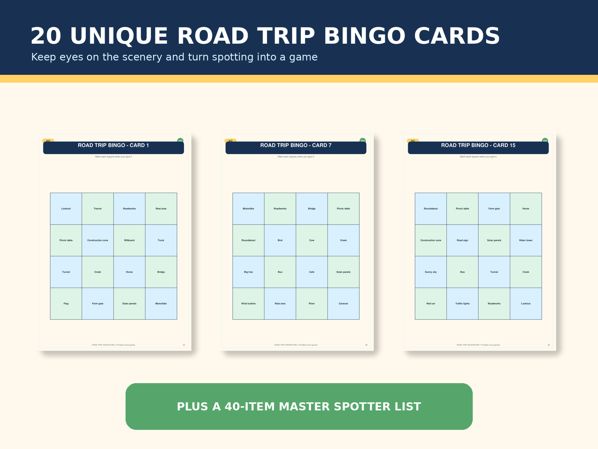 Road Trip Games Printable Bundle - 20+ Kids & Family Travel Games, Bingo, Scavenger Hunt, Car Activities, A4 + US Letter
