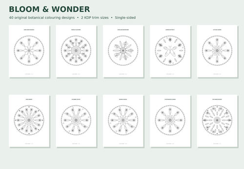 Botanical Colouring Book KDP Interior | 40 Floral Mandala Designs | 82 Pages | 8.5x11 & 8x10 PDF
