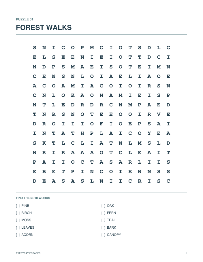 Everyday Escapes Word Search