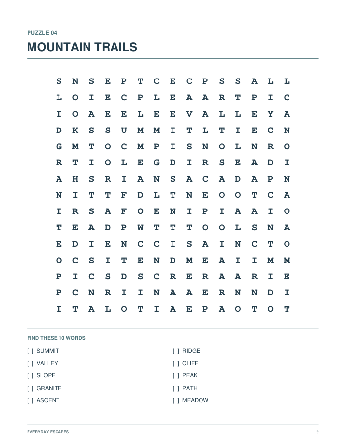 Everyday Escapes Word Search